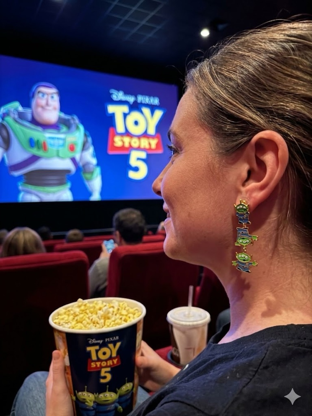 Disney Toy Story Alien Dangle Drop Earrings Enamel Metal Green Blue Gold